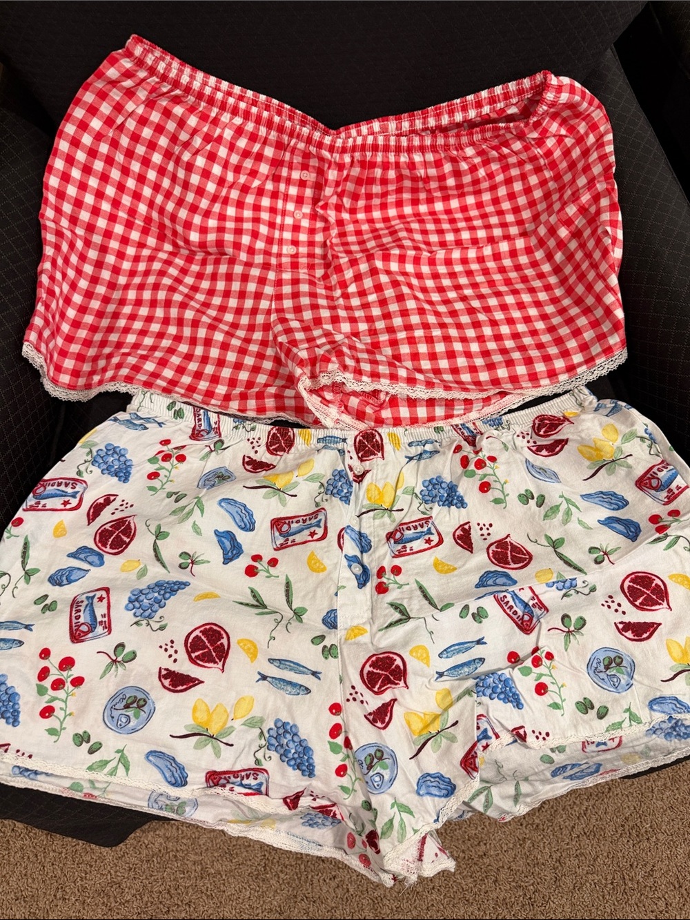Colsie Women's Cotton Pajama Shorts - Red Gingham & Multicolor Fruit Print